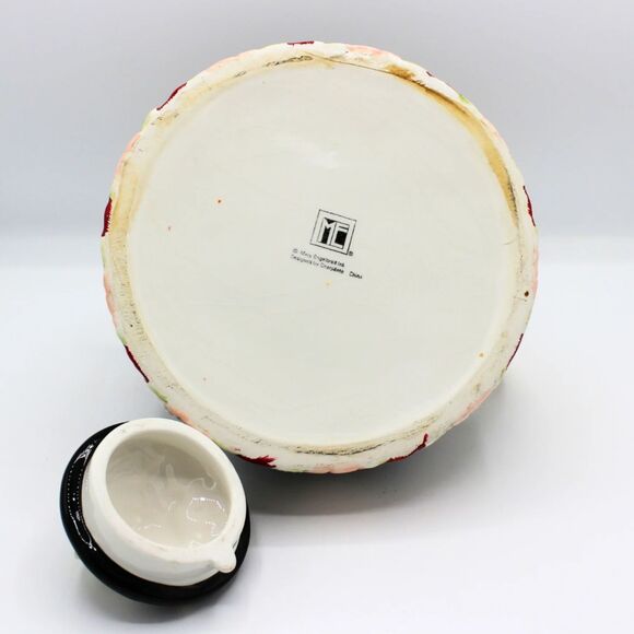 Vintage Mary Engelbreit Teapot Ceramic Cottage Rose Black White Check Design - Picture 6 of 7